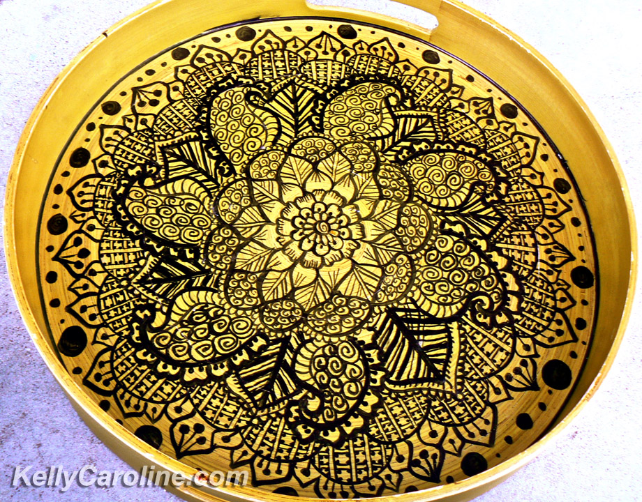 Here's a quick serving tray I decorated with a henna style design for my