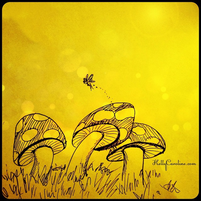Mini mushroom field and a tiny little fairy - there's beauty in the small details of life #mushrooms #mushroom #draw #drawing #yellow #watercolors #painting #ink #fairy #pretty #beauty #forest #wild #grass #nature #flying #bubbles #kellycaroline #design #detroit #artist