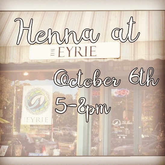 We will be doing henna at @theeyrieypsi October 6th 5-8pm for #firstfridays - come get Eeerie at the Eyrie ! #ypsilanti #ypsi #ypsireal #theeyrie #henna #hennatattoo #kellycaroline #hennaannarbor #hennamichigan #michigan #annarbor #mehndi #a2