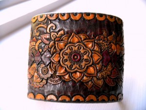 henna cuff, leather cuff, bracelet, custom