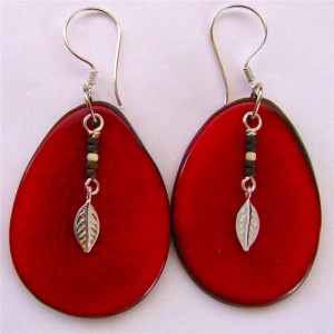red tagua nut, earrings, henna red