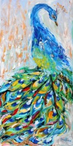peacock, painting, oil, canvas, colorful