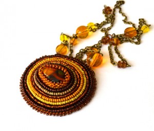 yellow seed bead, necklace, honey color