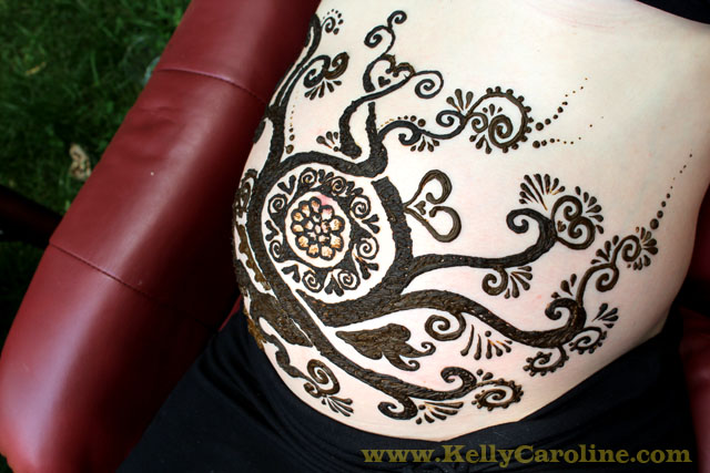 baby belly, henna design, tree