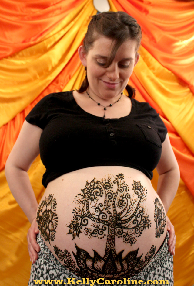 henna baby belly, pregnant belly design, prenatal henna, rowan tree, lotus flower