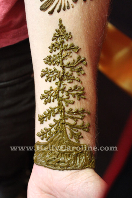 pine tree, henna tattoo, men design