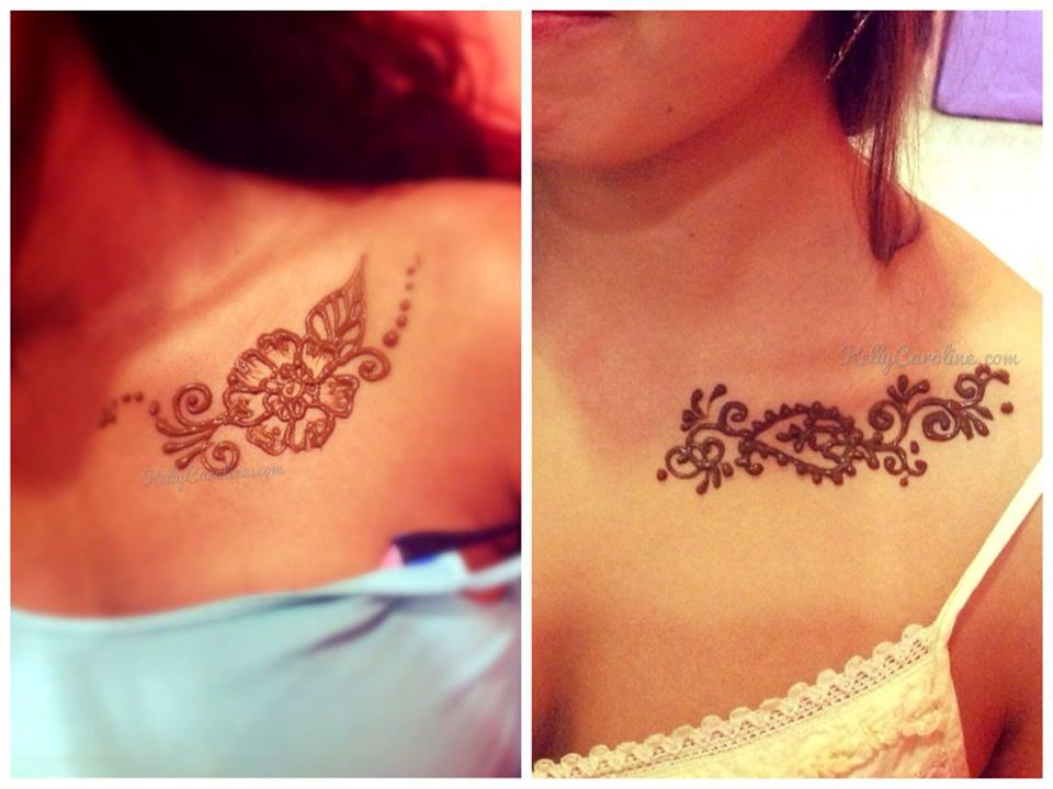 Henna on collarbone, floral henna tattoo, chest tattoo, collarbone tattoo
