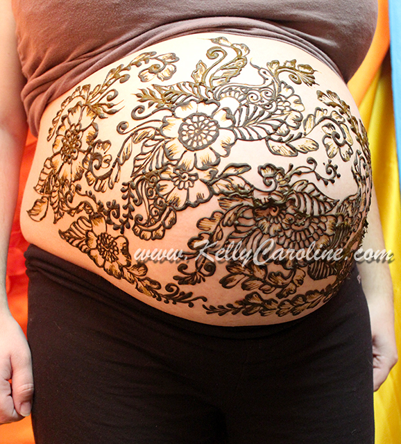 baby belly henna designs, flowers, floral, peacocks