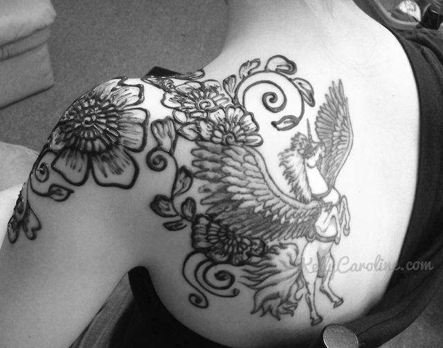 shoulder, henna tattoo, henna artist, unicorn