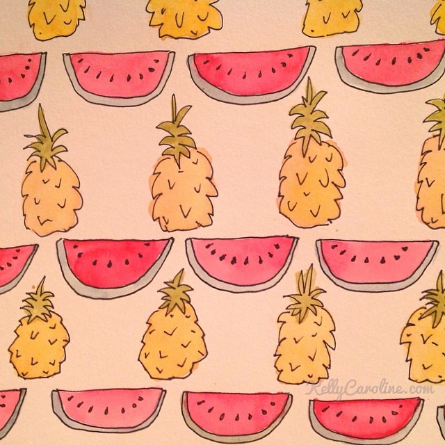 Pineapples and watermelon . Perfect lickable wallpaper#watermelon #pineapple #watercolors #painting #drawing #ink #art #kellycaroline #willywonka #wallpaper #pattern #summer