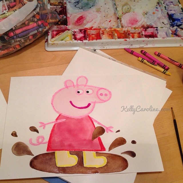 Maybe I love making posters for Judah #crayons #crayola #peppapig #english #cartoon #pig #muddypuddles #kellycaroline #watercolors #paints #painting #art #poster #diy #drawing