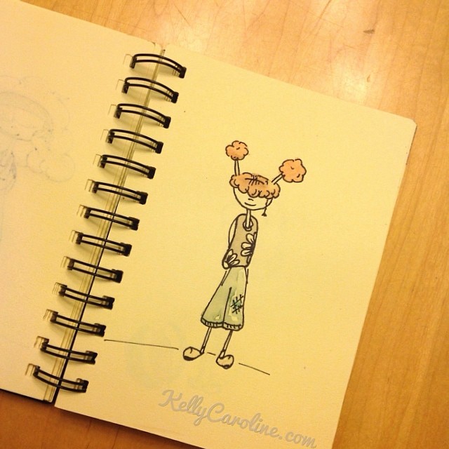"I guess I can go…" #watercolors #artist #art #girl #orangehair #pigtails #jeans #jeanshorts #kellycaroline #shy #shoes #drawing #outfit #ypsilanti
