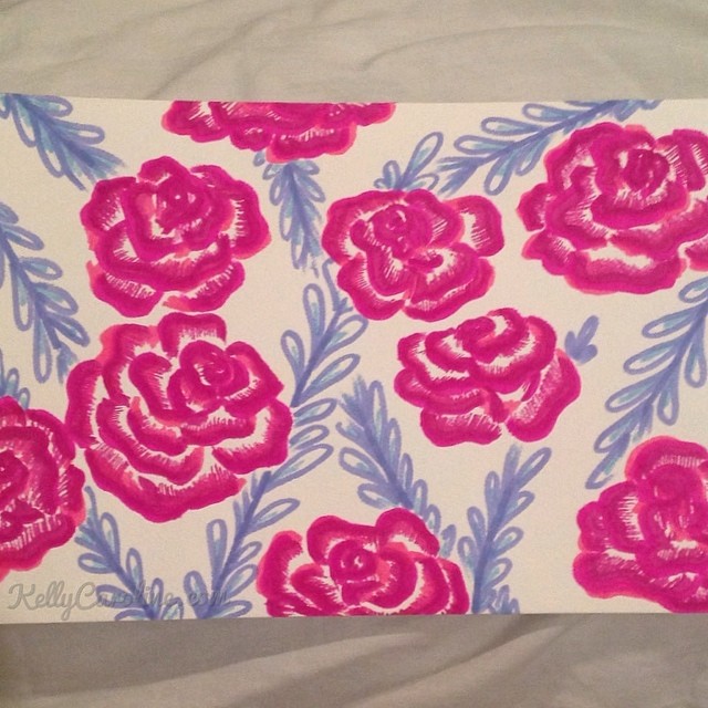 Roses and Ferns in Prismacolors #kellycaroline #roses #ferns #prismacolors #pink #wallpaper #paper #blue #lavender #drawing #markers #ink #art #artist #ypsilanti #ypsi #michigan