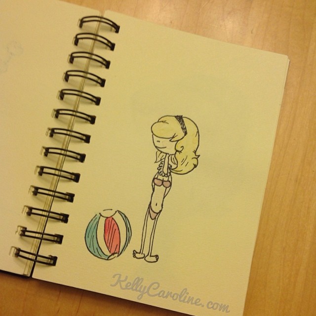 "This ball?" #watercolors #kellycaroline #hennaartist #michigan #ypsilanti #ypsi #beachball #beach #art #artist #girl #bathingsuit #sketchbook #headband #paper #pen #watercolor #painting