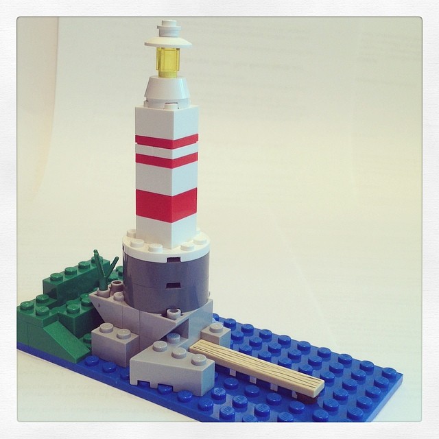 Lego lighthouse I made today @lego #lego #lighthouse #bricks #microsquare #island #summer #vacation #puremichigan #michigan #ypsilanti #ypsi #mackinawisland #kellycaroline #nautical #navy #pier #beach #cliff