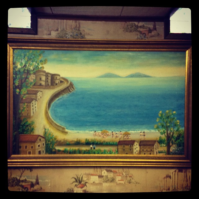 Painting of the Italian coast in my from my grandmother's house #italy #painting #oil #oilpainting #blue #ocean #beach #art #artist #kellycaroline