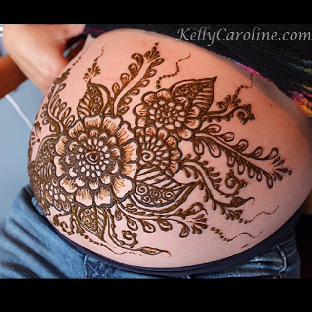 Baby Belly Henna Design with Flowers