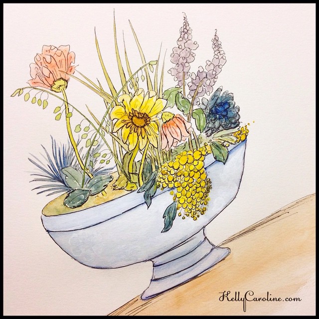 After longing to see flowers again outside & do flower arranging again, I ended up drawing and painting this tonight. I drew it tilted like that because it felt right- more organic feeling. I will say painting helps so much when you have feelings you need to “get out” but can’t. I can’t rush summer to get here, so instead I’ll make what I envision come to life on paper . Here’s summer in a bowl ️#floral #flower #flowers #paint #painting #painted #watercolor #watercolors #canvas #pastel  #spring #art #artist #design #designs #sketch #sketchbook #ink #inked #kellycaroline #michigan #michiganart #floralarrangement #daisy #yellow #lavender #green #leaf #draw #drawing