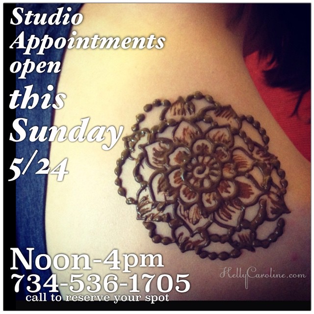 Studio Appointments available this Sunday 5/24 between noon-4pm. Call to reserve your spot today ! #henna #henna #michigan #ypsilanti #annarbor #royaloak #canton #saline #ypsi #tattoo #tattoos #tattoodesign #mehndi #mandala #floral #flower #flowers #shouldertattoo #michiganart #michiganinstagrammers #kellycaroline #studio #weekend