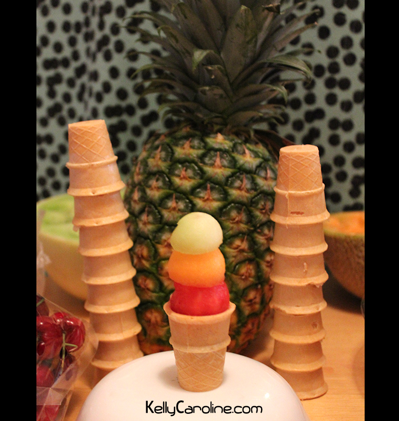 Mini Fruit Cones tutorial,  perfect party food display,  How to arrange fruit for a party, ice cream party, kids party, kids party food, summer party food