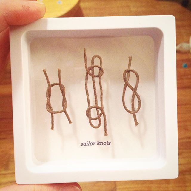 Made a tiny sailor knot shadow box for a subtle "beach" theme for my bathroom. I even tied those littleknots myself, with hemp cord  i love miniatures! #miniatures #tiny #beach #sailing #sailor #shadowbox #decorations #knot #knots #ship #craft #diy #bathroomdecorations #decor #pirate #art #style