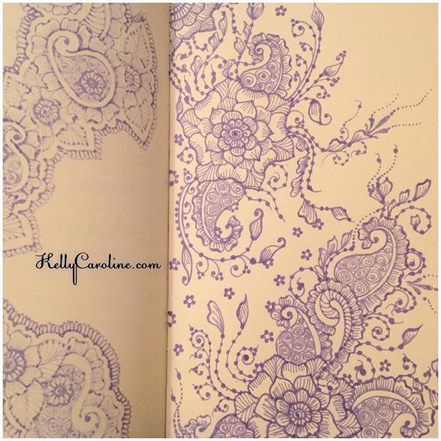 A drawing with flowers and paisleys in my new @finebergartstudio notebook practicing henna designs and tattoo ideas