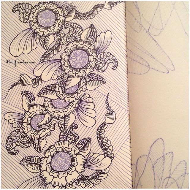 A drawing with flowers and paisleys in my new @finebergartstudio notebook practicing henna designs and tattoo ideas