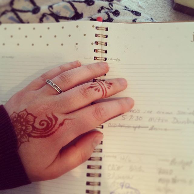 Reviewing latest henna gig bookings, double checking dates and times while some henna peeks out of my sleeve . . . private appointments available Monday-Saturday 2-5:30pm call 734-536-1705 or email kelly@kellycaroline.com