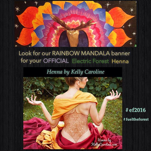 HENNA BY KELLY CAROLINE We are thrilled to be joining @electric_forest this year doing henna body artwork for all of you there! That is for me! . . Look for our RAINBOW MANDALA sign! Come see us to get your henna ️. Mention “dragon tattoo” for $5 off your design . .
