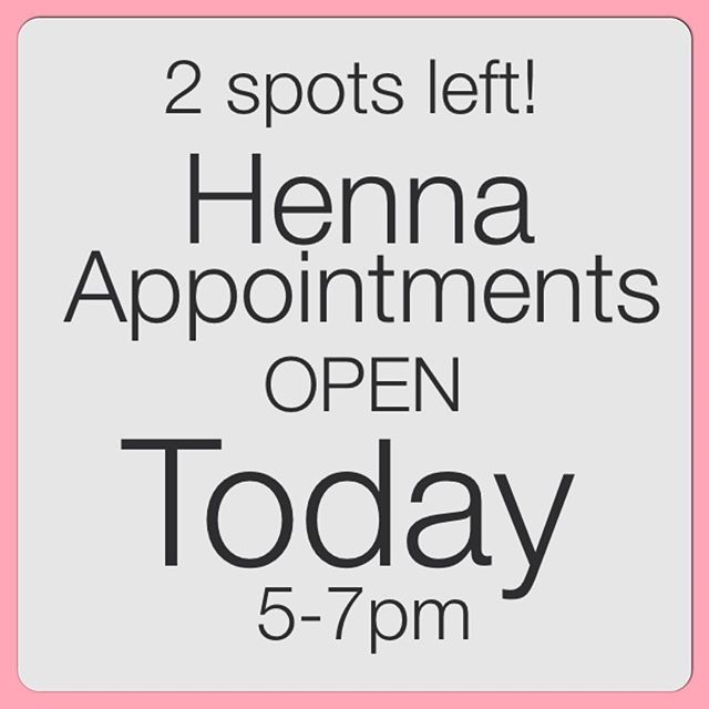Two spots left at the studio today for henna appointments! Grab a friend and come into the studio today! call 734-536-1705 or email kelly@kellycaroline.com #henna #hennas #hennaartist #kellycaroline #michigan #michiganartist #dearborn #dearbornheights #mehndi #mehndidesign #tattoo #tattoos #ink #organic #hennadesign #hennatattoo #hennatattoos #flower #flowers #yoga #yogi #mandala #ypsi #ypsilanti #detroit #birthdayparty