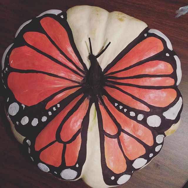 My pumpkin for our 19th annual pumpkin painting contest #butterfly #heirloompumpkin #halloween #marthastewart #monarch #painting #paintings #artstagram #arts_help #art_worldly #acrylic #paintingtime #inktober