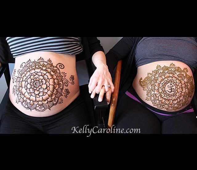 One of my favorite parental sessions ever- two best friends who became pregnant at the same time, and both got henna done to commemorate the blessed time. Know any lovely lady who is a mama-to-be? The ideal time frame to have your baby bump decorated in natural, organic henna is 30 weeks and up. Book a session or get a gift certificate for a friend ! This pretty mama came into the studio today – so much fun!