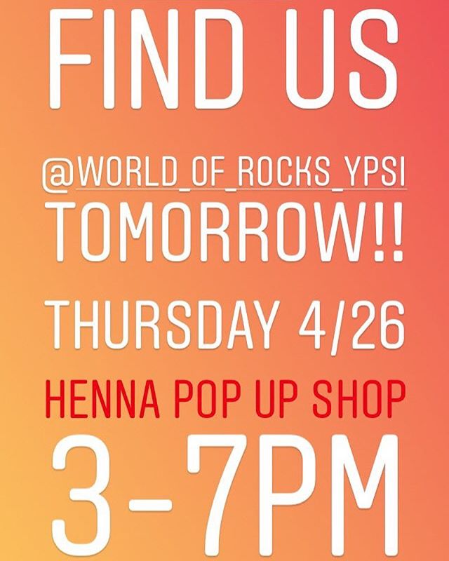 Join us TOMORROW! THURSDAY ! Excited the sun is finally back! Let's celebrate by having a henna pop up event for walk up appointments THIS THURSDAY at World Of Rocks in Ypsilanti 3-7pm ! Come on out and get Henna to celebrate Spring ️ . . . #henna #hennas #worldofrocks #ypsireal #hennaartist #kellycaroline #michigan #michiganartist #dearborn #dearbornheights #hennadesign #hennatattoo #hennatattoos #flowers #yoga #yogi #mandala #ypsi #ypsilanti #annarbor #annarbormichigan #mehndi